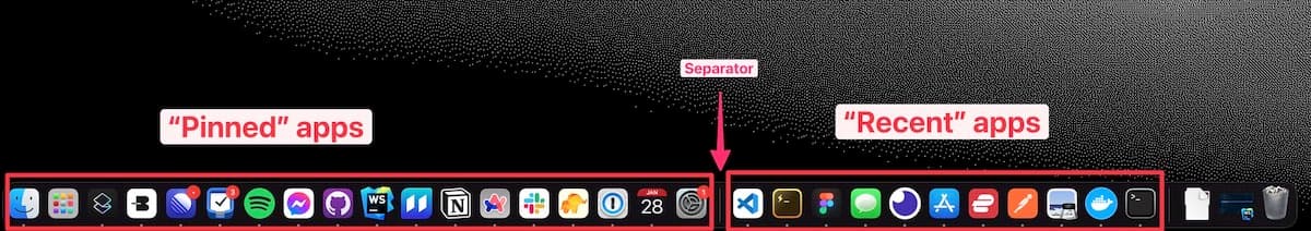 Pinned vs recent dock items